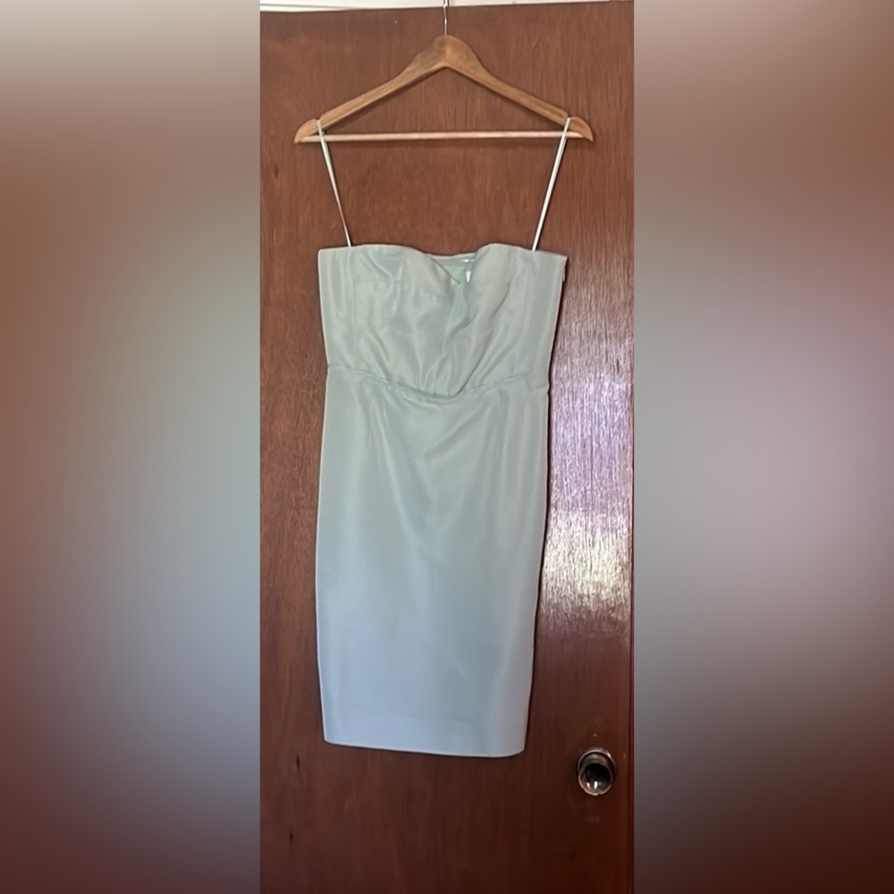 Pretty, strapless, mint green, knee length dress